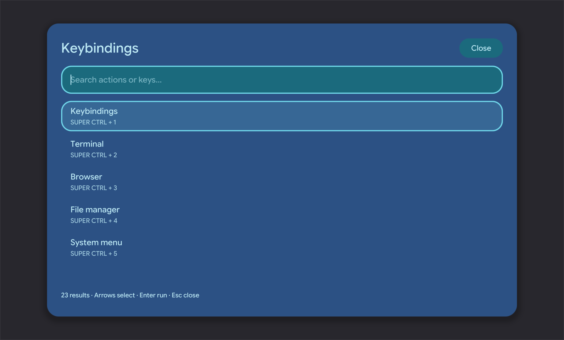 Native keybinding picker with an aligned search field and selected shortcut