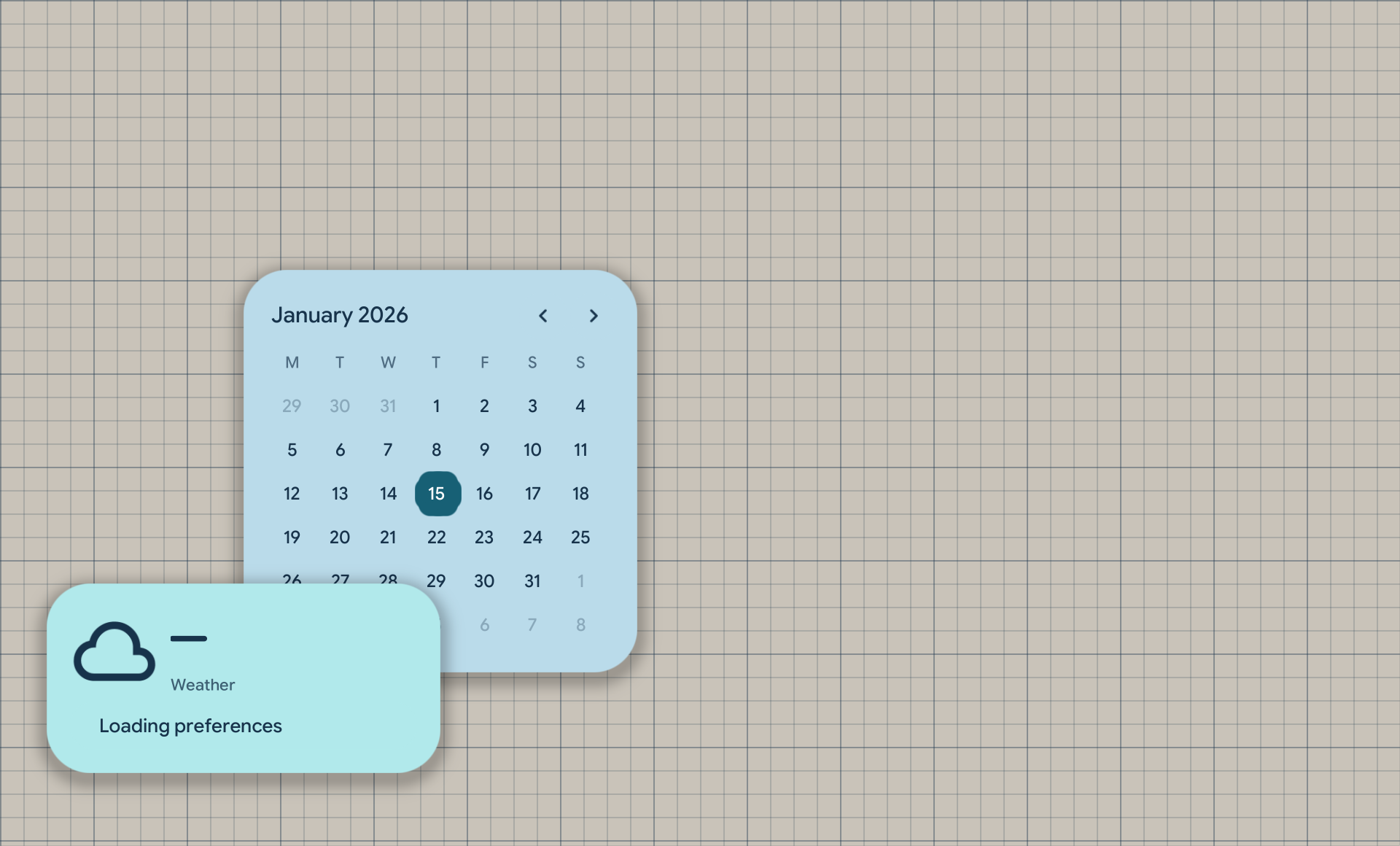 Desktop widgets over a token-spaced grid visible during dragging